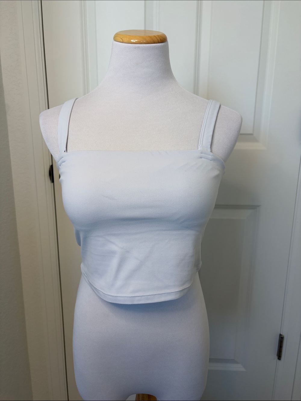 Square Neck White Crop Tank Top - Women